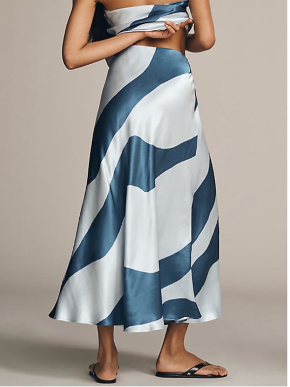 Anthropologie Silky Waves Woven Slip Maxi Pull-On Skirt Blue 2X - Picture 2 of 9